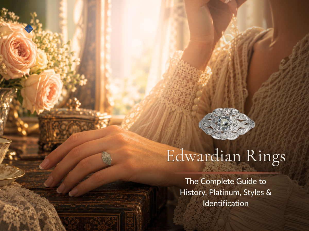Authentic antique Edwardian platinum and Old European cut diamond ring with lace filigree detailing