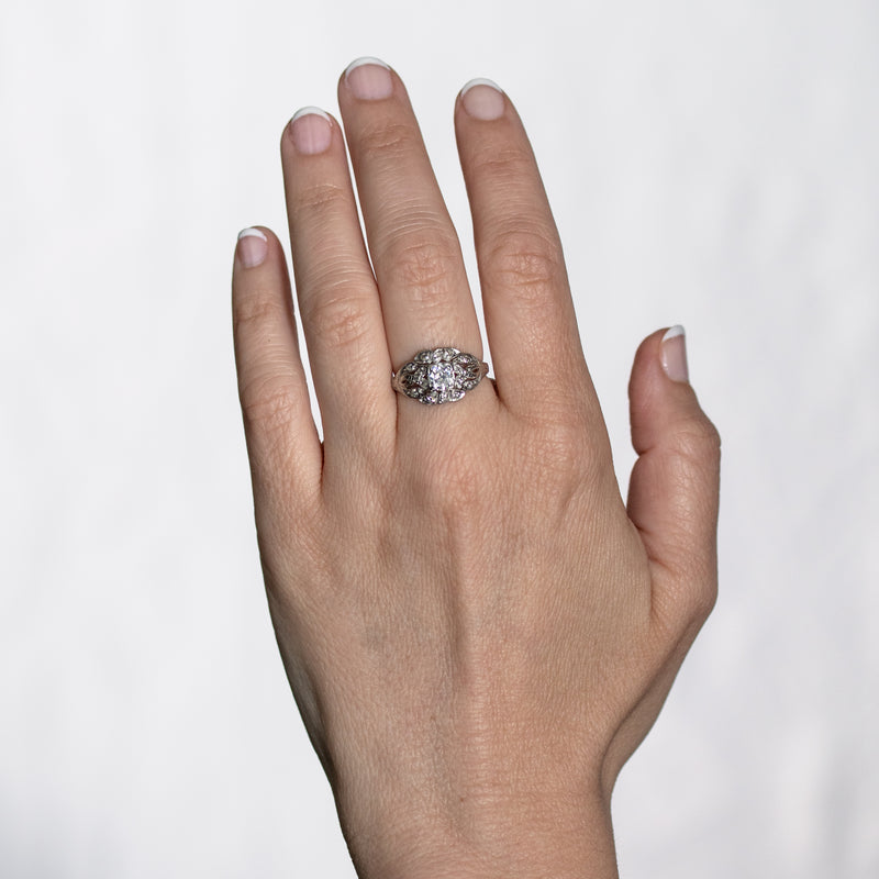 Hand shot of an Art Deco Diamond Ring