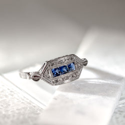 Art Deco Palladium Sapphire & Diamond Ring