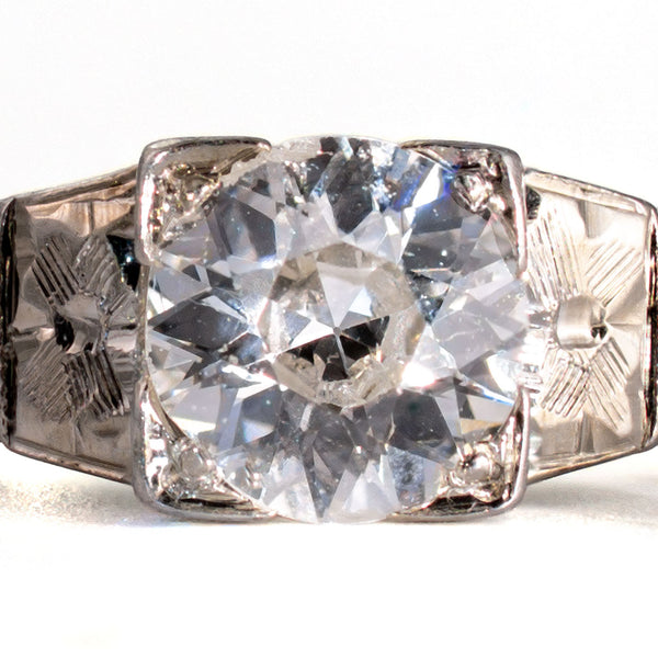 Close-up of the natural Old European Cut diamond displaying its high crown, open culet, and distinctive antique faceting.