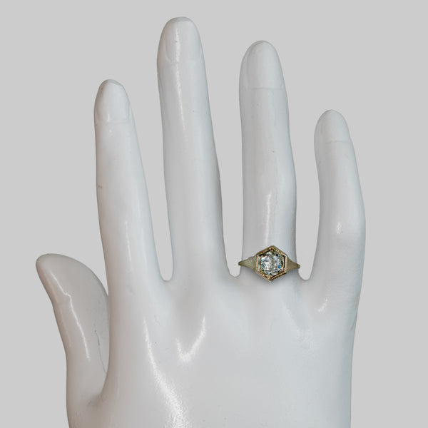 1920s Art Deco Belais Ring in 18k ggold with an Aquamarine stone.
