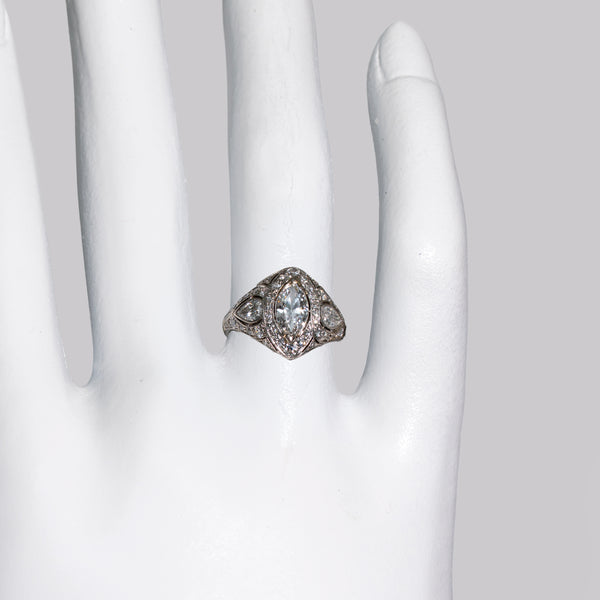 Antique Art Deco with Belle Epoque influence featuring 51 old cut diamonds  on the hand
