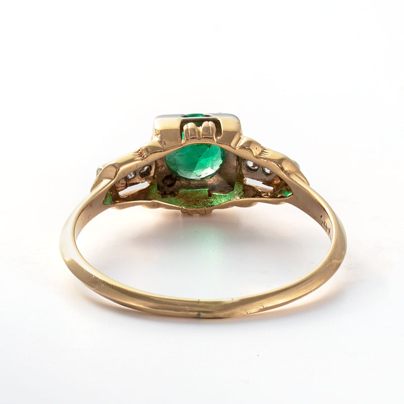 Rear view of the ring showing the under-gallery construction and yellow gold shank.