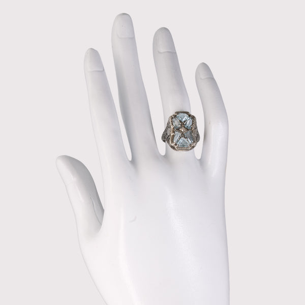 Hand shot of art deco navette ring (1920s)