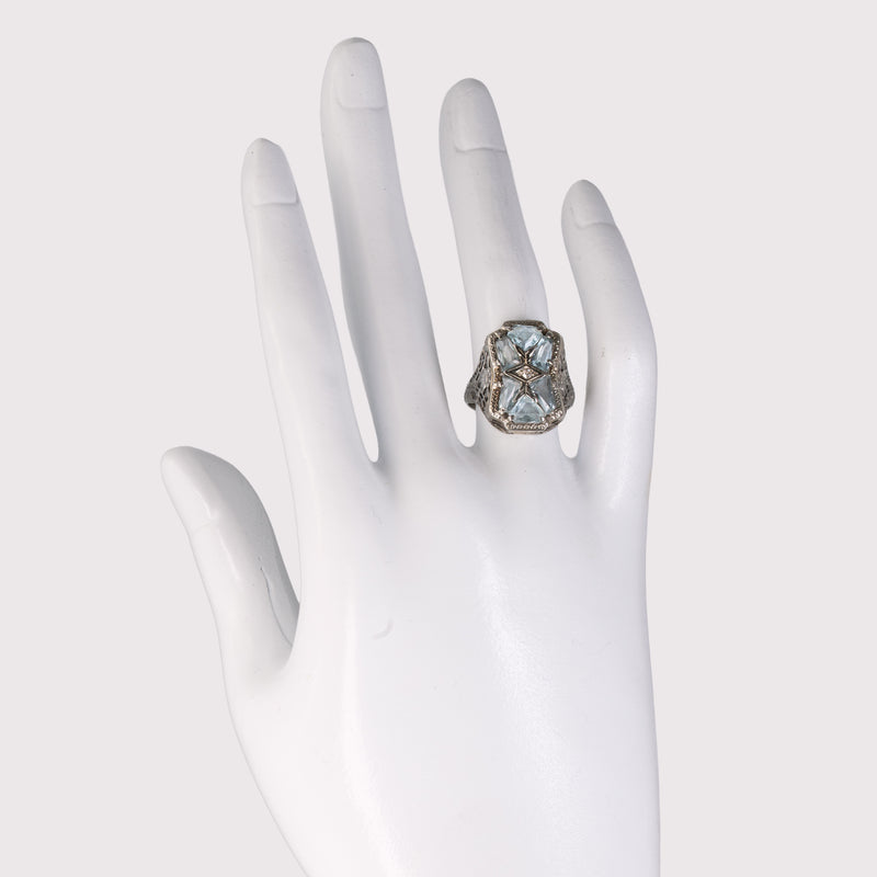 Hand shot of art deco navette ring (1920s)