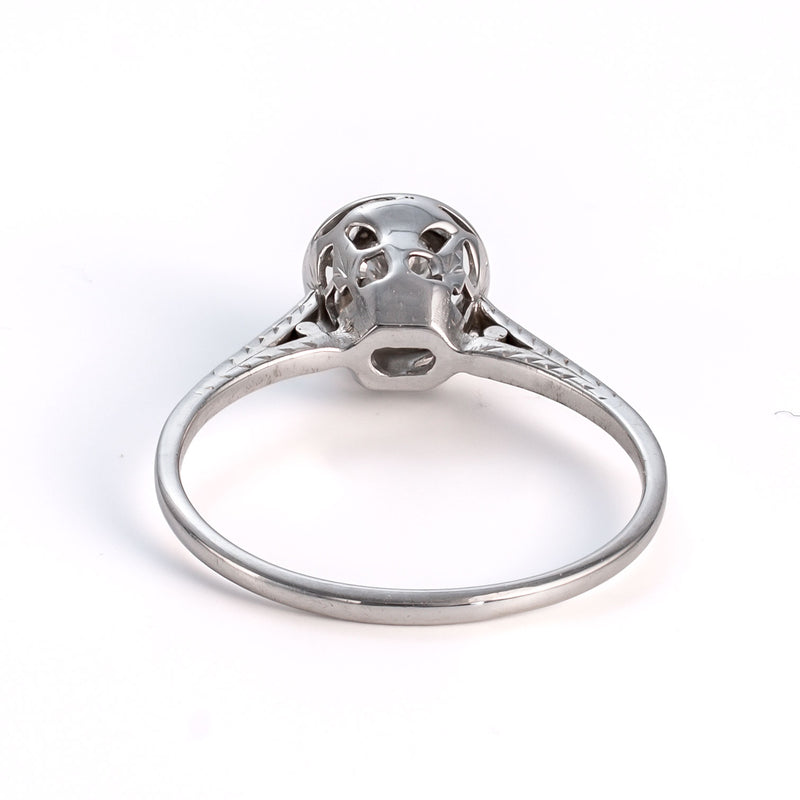 View of the interior band and the back of the setting, showing the authentic vintage construction and polished finish.