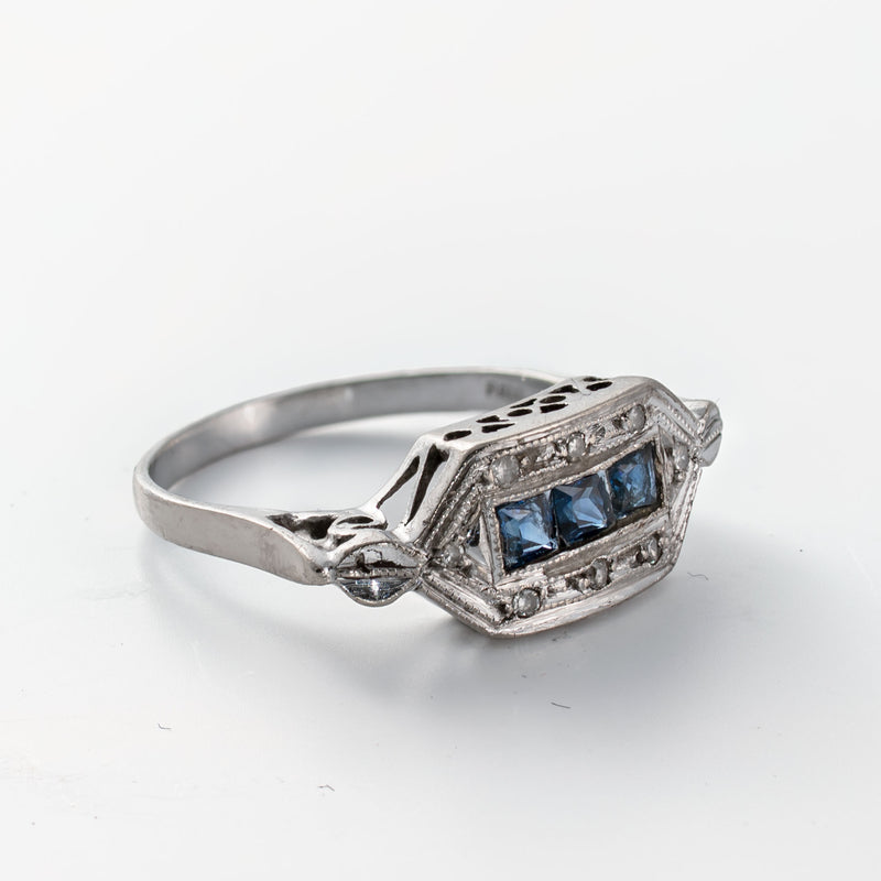 Art Deco Palladium Sapphire & Diamond Ring