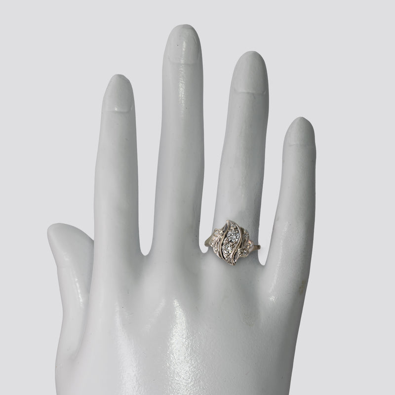 circa 1940s Litwin and Sons Multi Diamond Bypass Ring in 14k on the hand
