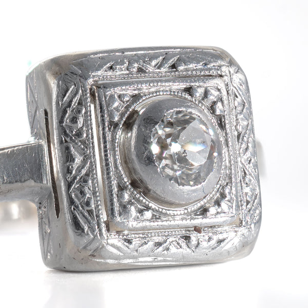 Close detail of the Old European cut diamond showing antique facet pattern