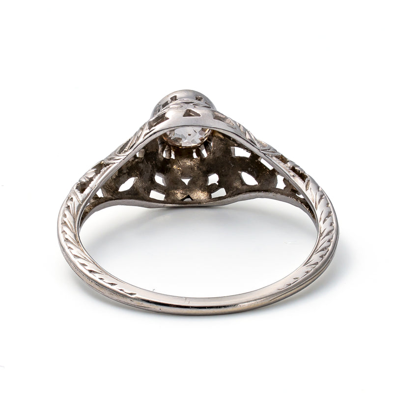 Rear view highlighting the hand-pierced gallery construction and period craftsmanship of this early twentieth-century ring.