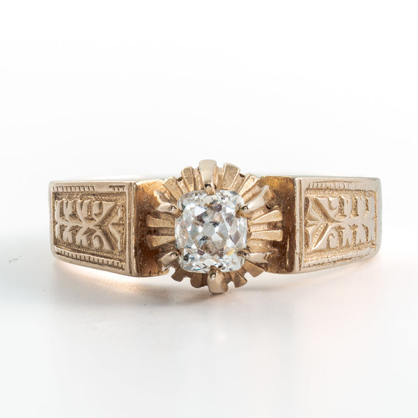 Engraved Old Mine Cut Solitaire Ring