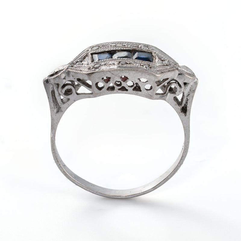 Art Deco Palladium Sapphire & Diamond Ring