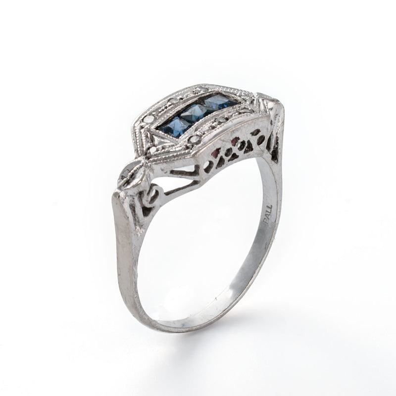 Art Deco Palladium Sapphire & Diamond Ring