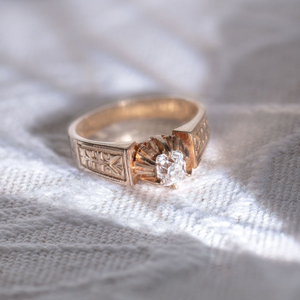 14k Gold Ring with an Old Mine Cut Diamond circa 1890's