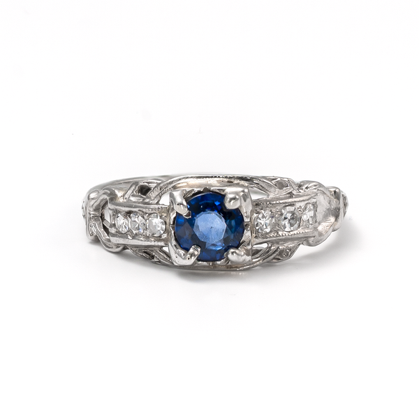 antique art deco sapphire and diamond ring set in platinum