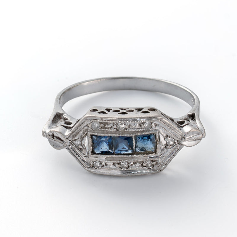 Art Deco Palladium Sapphire & Diamond Ring