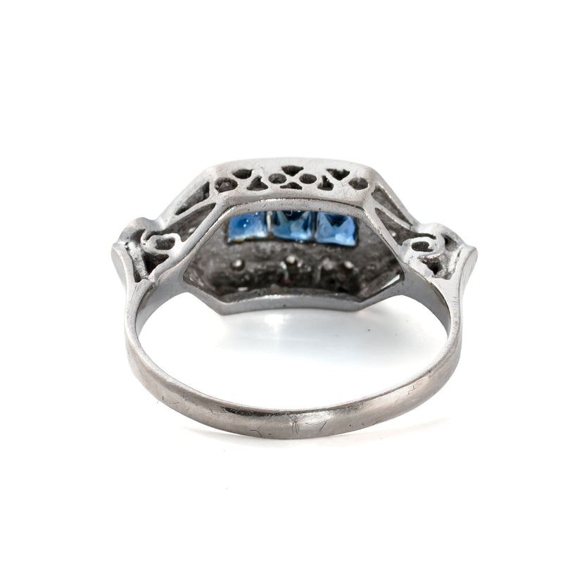 Art Deco Palladium Sapphire & Diamond Ring