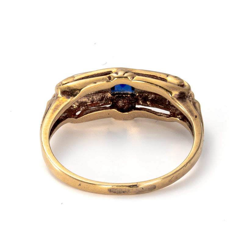 Late Edwardian Sapphire & Diamond Three Stone Ring in Two-Tone 14K Gold