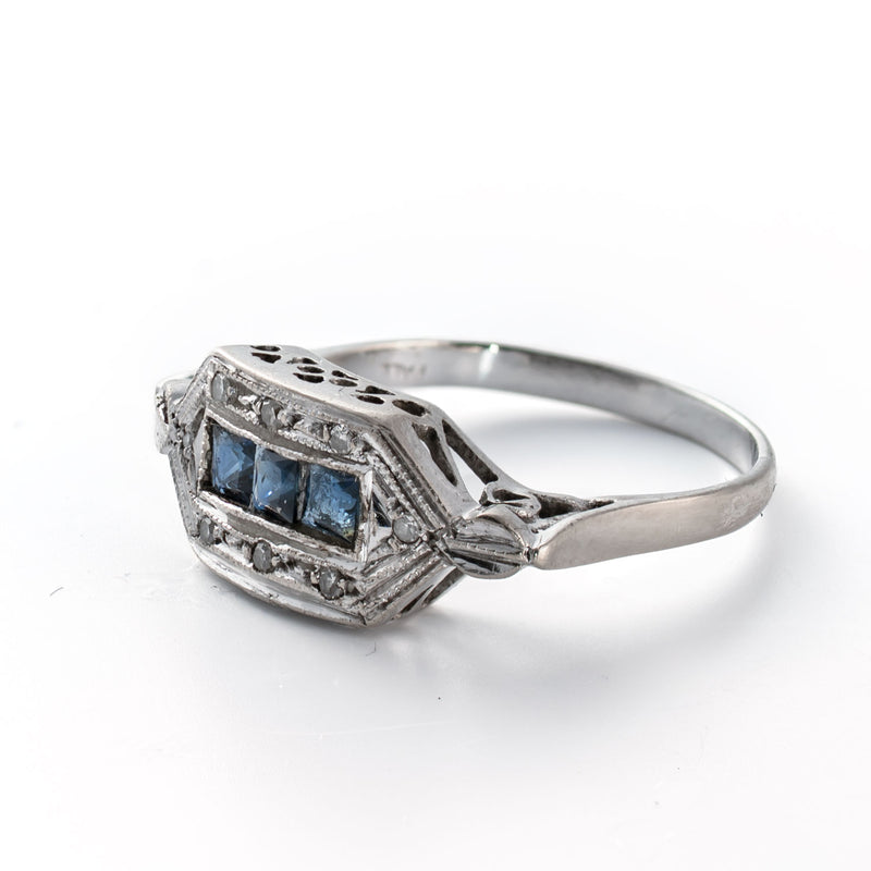 Art Deco Palladium Sapphire & Diamond Ring