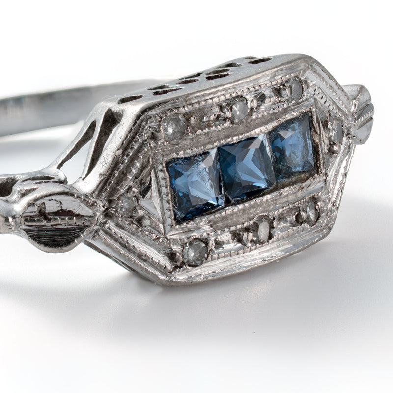 Art Deco Palladium Sapphire & Diamond Ring