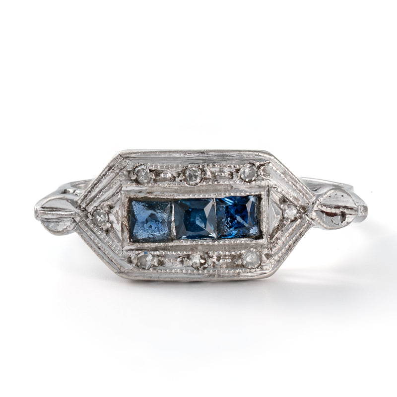 Art Deco Palladium Sapphire & Diamond Ring