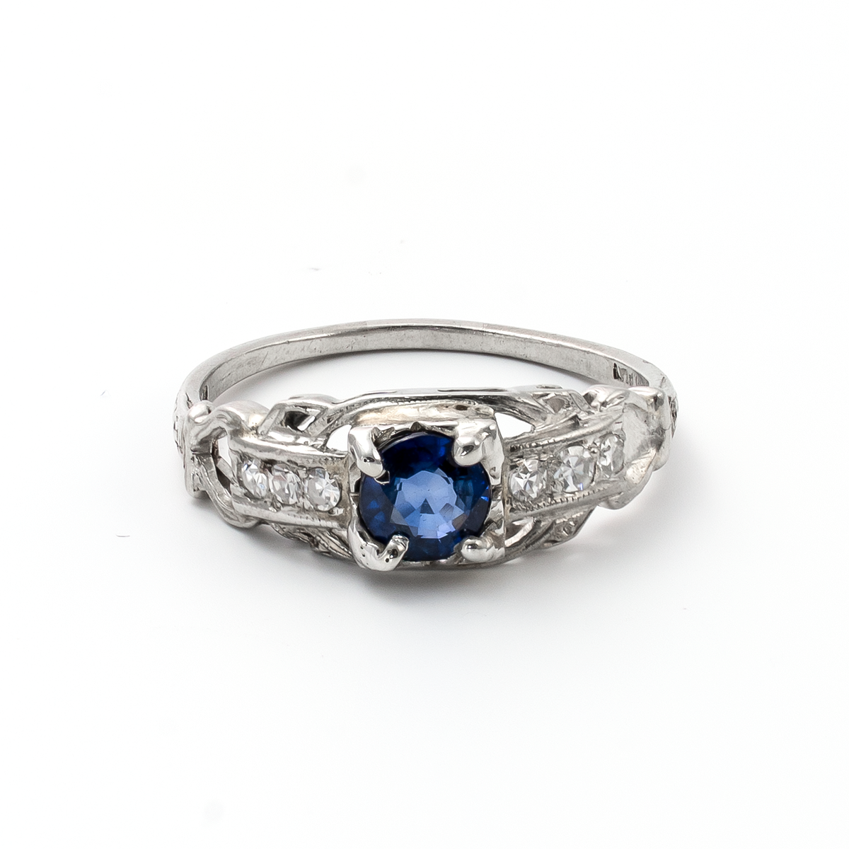 Vivid Royal Blue Sapphire in Art Deco Bridge Gallery Setting
